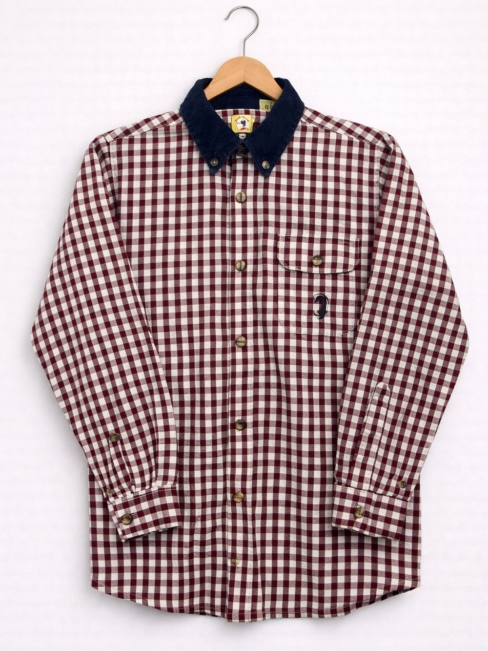 Y2K Duck Head Plaid Button Down Shirt Red Check Corduroy Collar Size 6